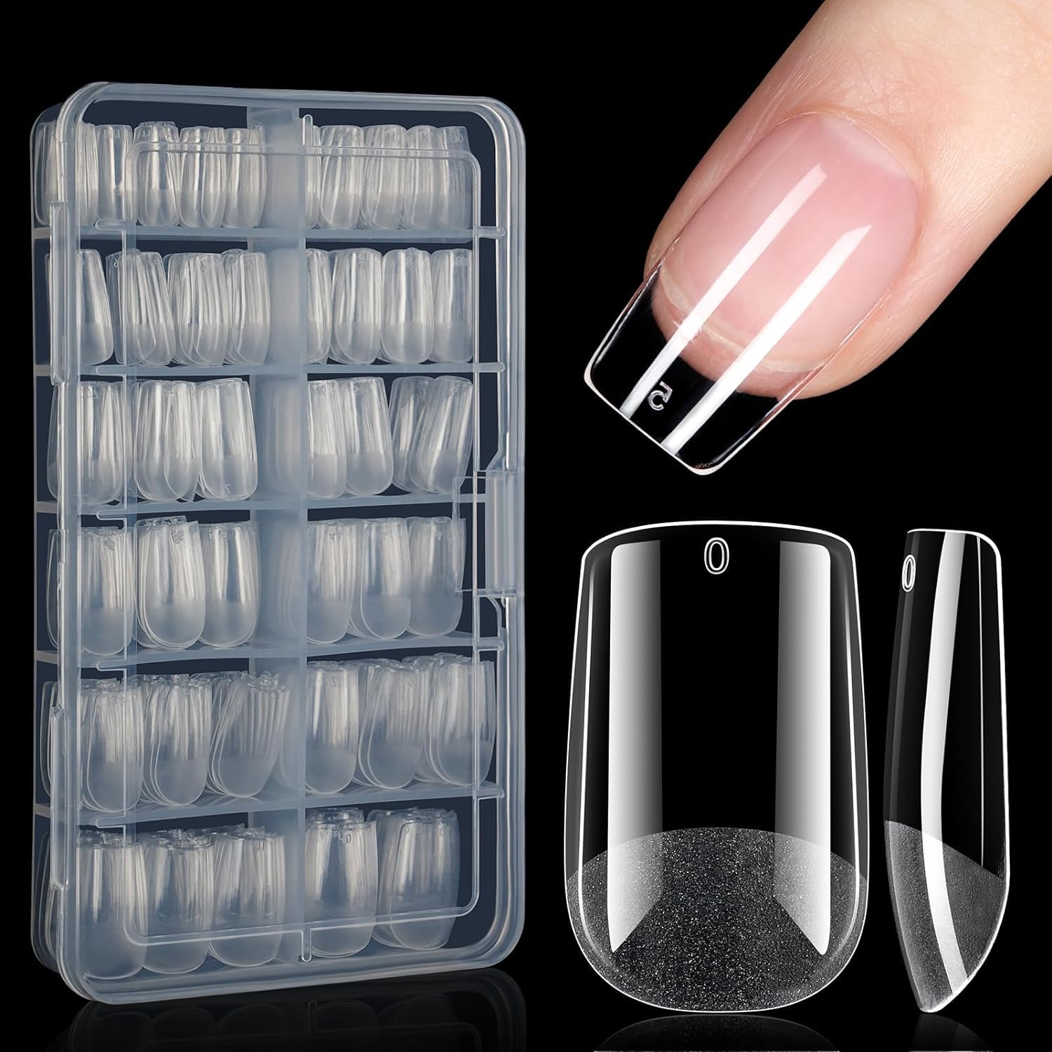 FAMEZA 100 pcs Short Square Nail Tips Soft Gel Full Cover Clear Gelly Nail Tips Half Matte Acrylic Nail Tips Pre-Filed Fake Press on Nail Tips for Extension (clear)