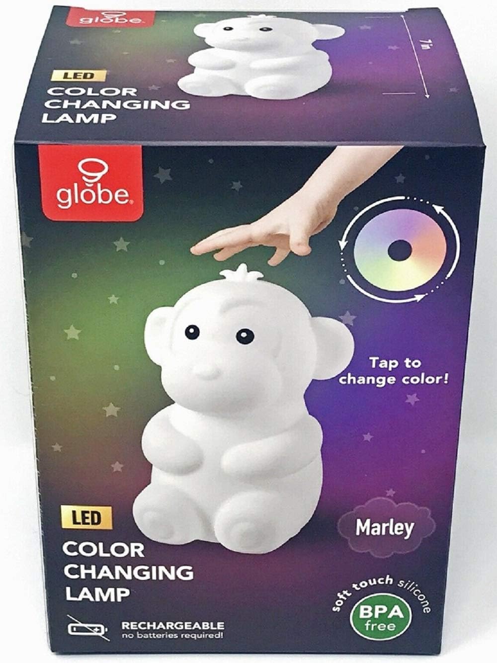 Globe Electric Marley Monkey Multicolor Changing Integrated LED Rechargeable Silicone Night Light Lamp, White