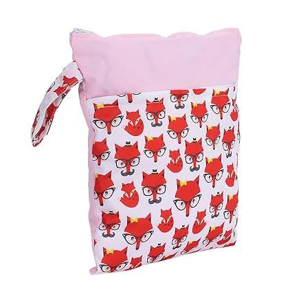 Baby Cloth Diaper Wet Dry Bags, 4 Different Patterns Wet Dry Nappy Bag Practical for Soiled Baby Items for Swimsuit(Happy Fox)