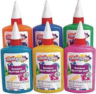 Colorations® Rainbow Glitter Gloo, 6 Colors, Each 4oz, Use with Crafts, Great for Crafting & Decorating, Brighten up Drawi...