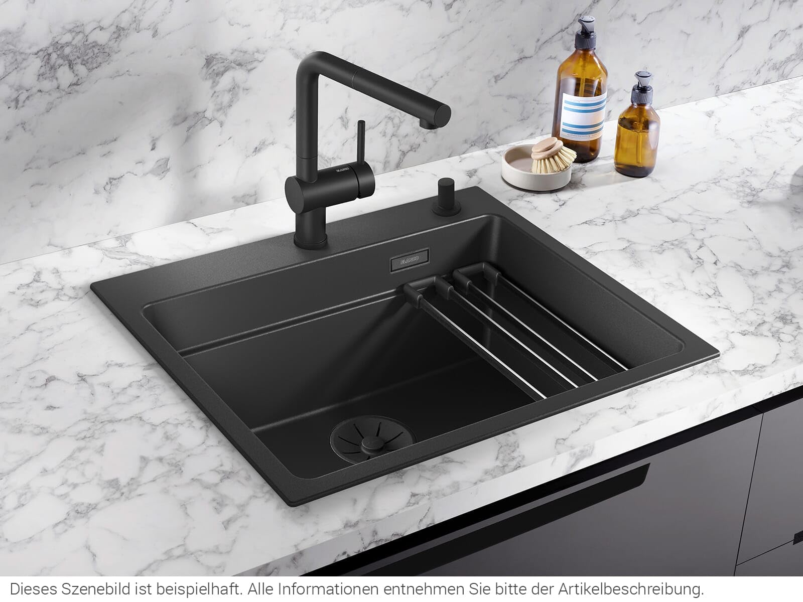 BLANCO ETAGON 6 | Granitspüle aus SILGRANIT schwarz | [60x51x23,2 cm] | für 60 cm breite Unterschränke | Systemkonzept mit vielseitig verwendbaren ETAGON-Schienen