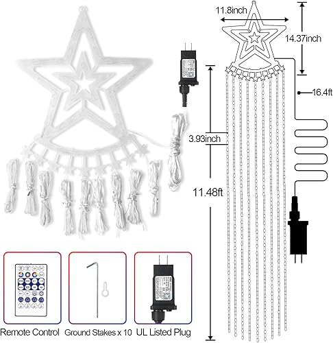 Miniatura 4 de Luces inteligentes de decoración de Navidad con estrella de 11.48 pies, 350 luces LED para árbol de cascada con temporizador remoto, luces que