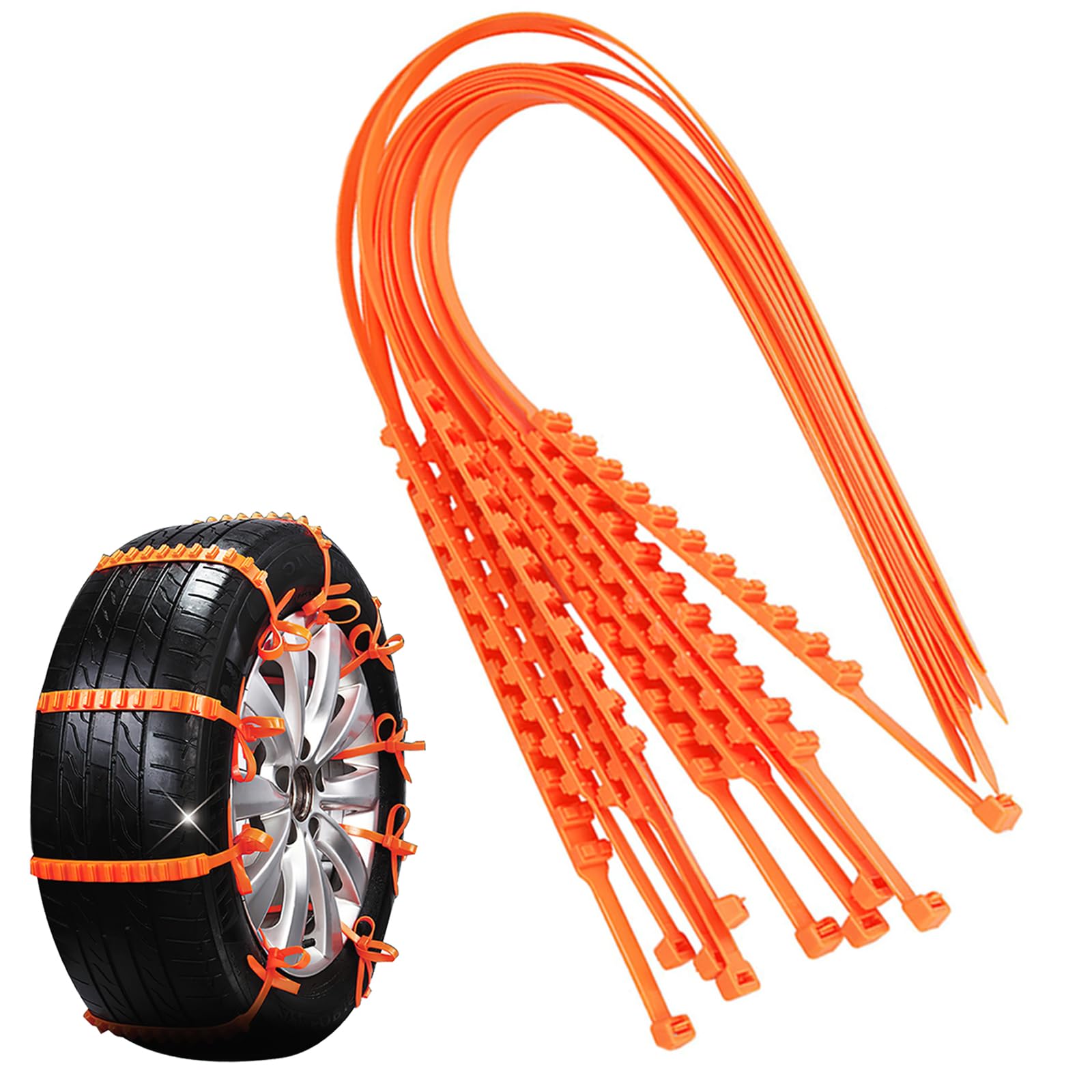 Snow Chains, Pack of 10 Emergency Non-Slip Universal Car Tyre Chains, Reusable Car Snow Chains, Suitable for Car/Off-Road Vehicles/Truck/Suv, Can be Used on Snow, Mud (Orange A)
