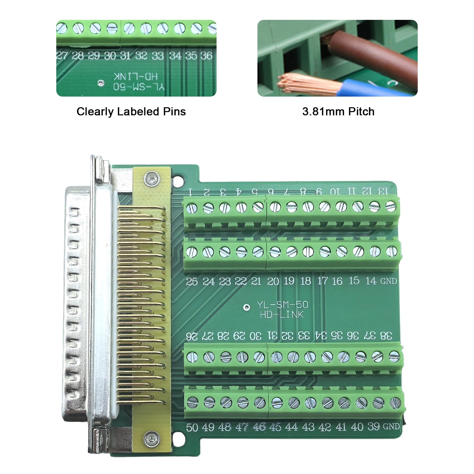 DB50 Connector,Male D-SUB Header to 50-pin Port Terminal Adapter