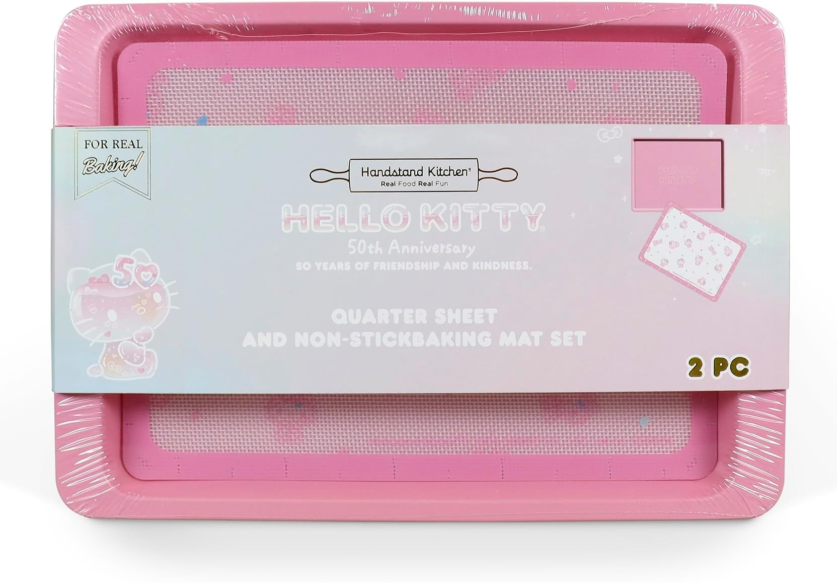 Handstand Kitchen Hello Kitty Commemorative 50th Anniversary Quarter Baking Sheet with Non-Stick Baking Mat Set