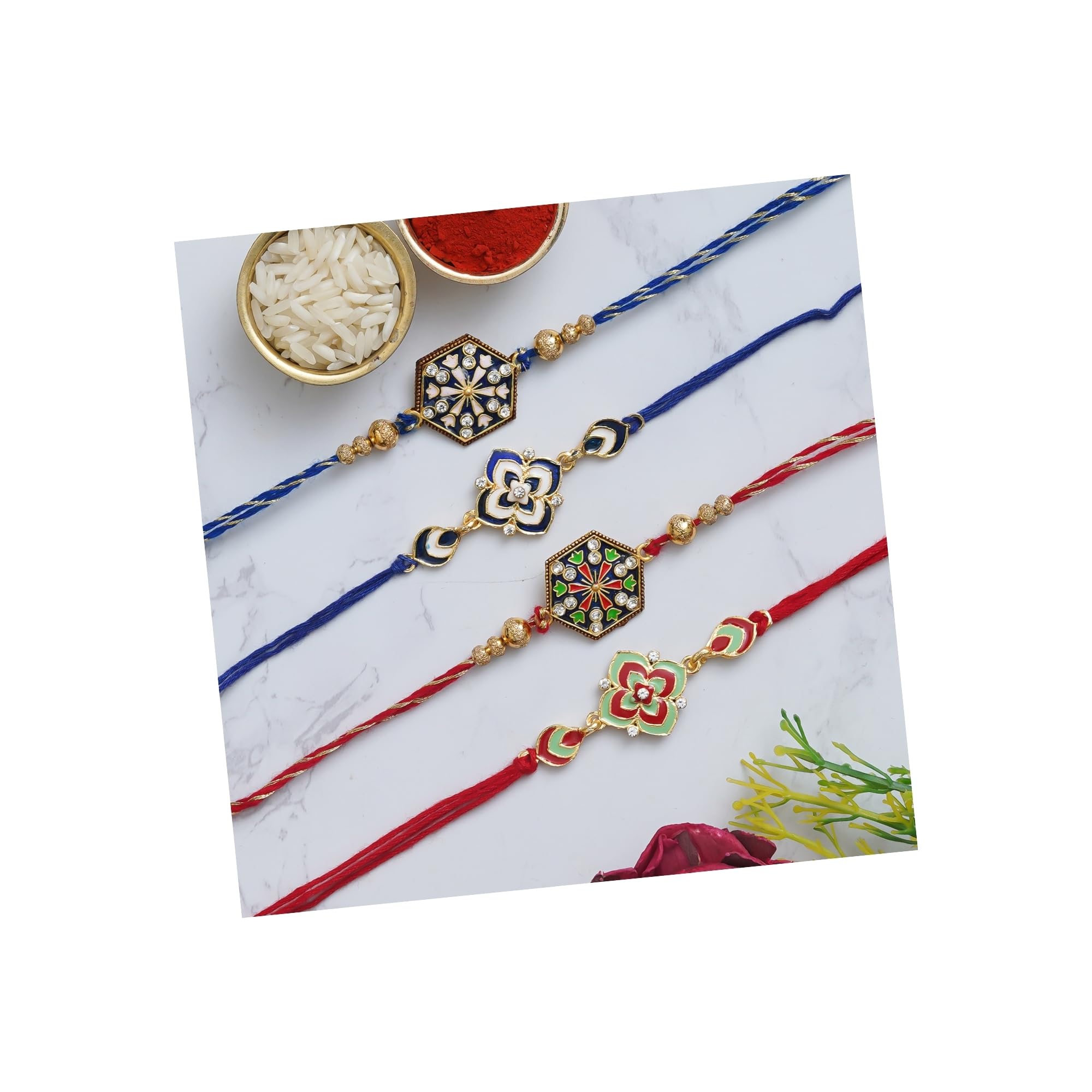 eCraftIndia Set of 4 Multicolor Semi Precious Rakhis with Roli Chawal Pack and Happy Rakhi Wooden Cutout - Rakhi for Brother, Bhaiya, Bhai (B0CFFS4LSV) Amazon Price History, Amazon Price Tracker