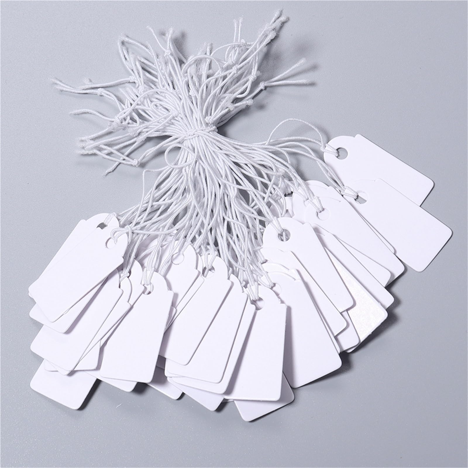 Etichette per prezzi con cordino, 200 pezzi, rettangolari, bianche, vuote, per esporre biglietti, etichette in carta kraft, etichette per marcatura merci (bianco)