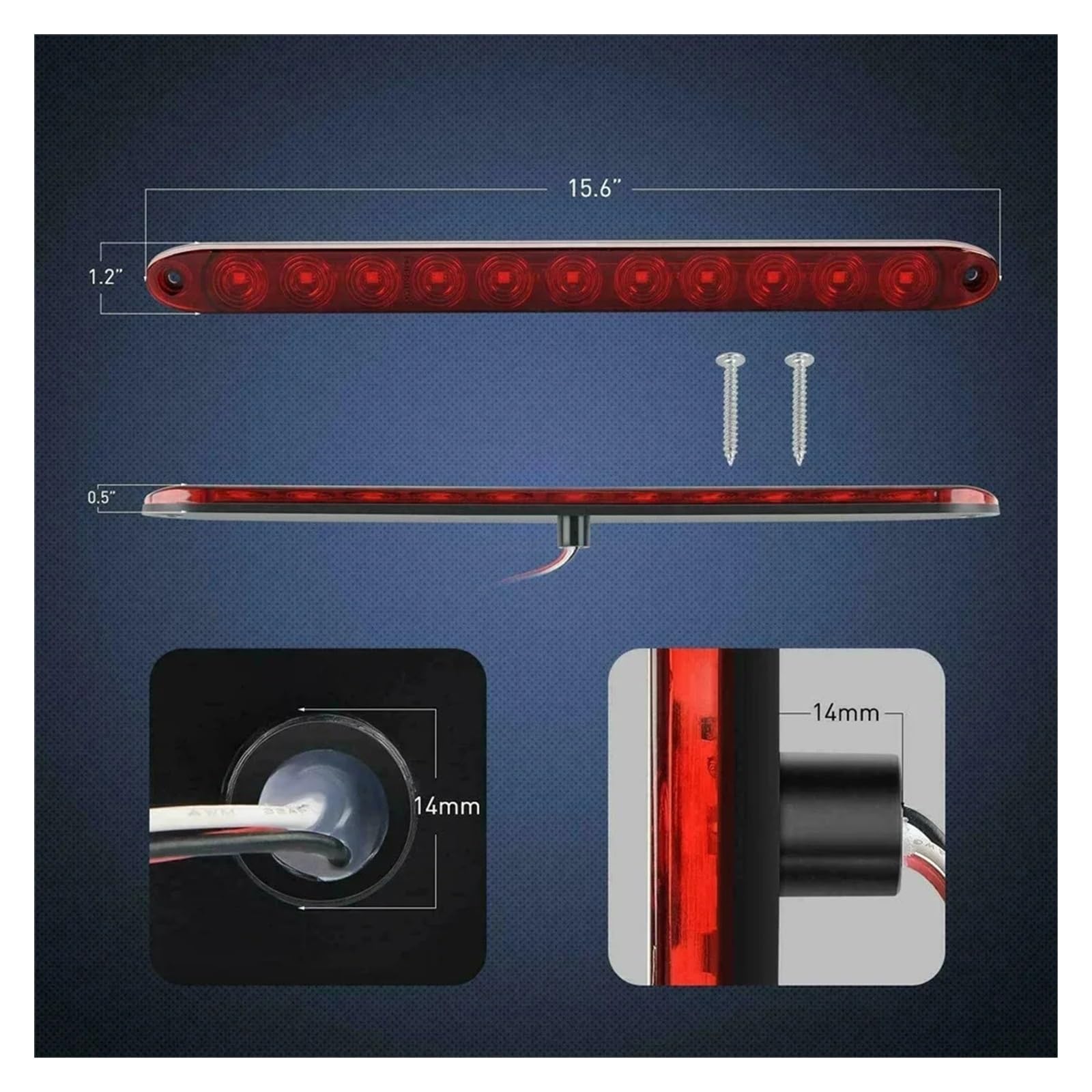 Tira Rojas Remolque 2 Uds. 16 Pulgadas 11 Y 15 para Estacionamiento Señal Giro Traseras Freno Accesorios para Automóviles Luz de Frenos