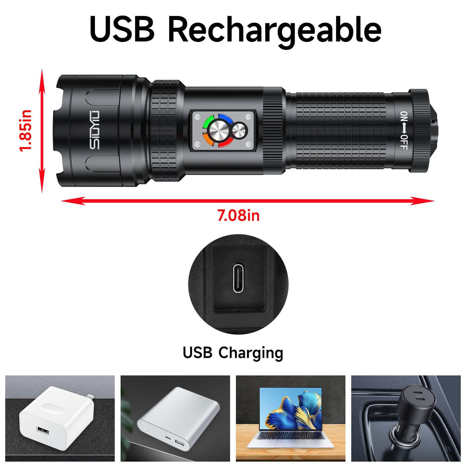 Lampes de Poche Rechargeable a Haute Luminosité, 20 0 000 Lumens, Lampe Torche Rechargeable la Plus Lumineuse, Plusieurs Modes Avec Lumière Cob, Lampe de Poche Étanche, Lampe dde Poche Rechargeable