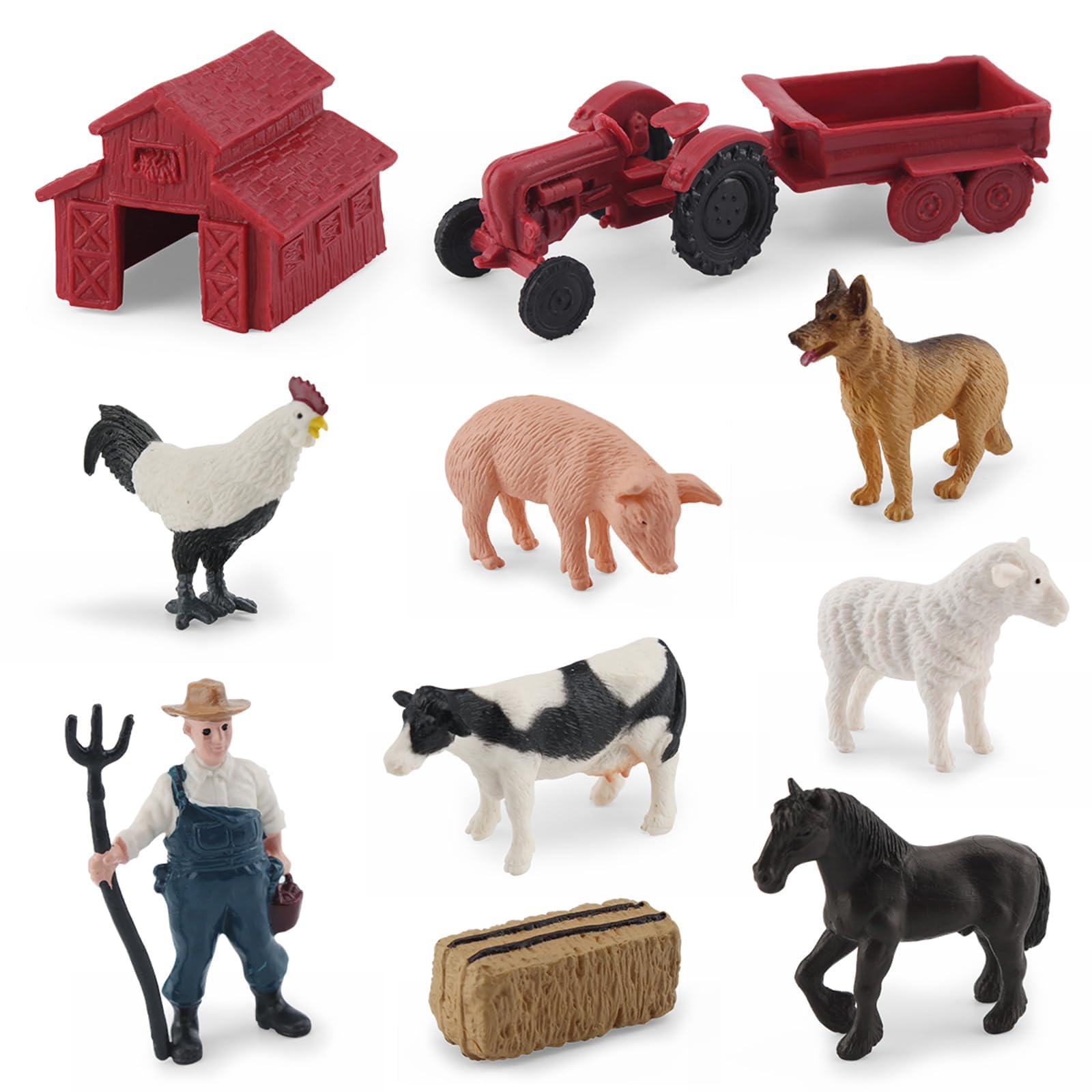 Paporich Realistic Mini Barn Farm Toys Tractor Playset, Plastic Farm Animals Figurines, Farm Cake Toppers Farm Figures Farmer Vehicle Toy, Truck with Trailer for 3-12 Years Old Kids Toddlers