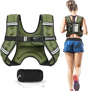BAGAIL Weighted Vest, 5lbs/8lbs/10lbs/12lbs/15lbs/20lbs/25lbs/30lbs Weight Vest with Detachable Phone Pouch, Rucking Vest for Women, Men, Walking, Weight Loss, Training, Running