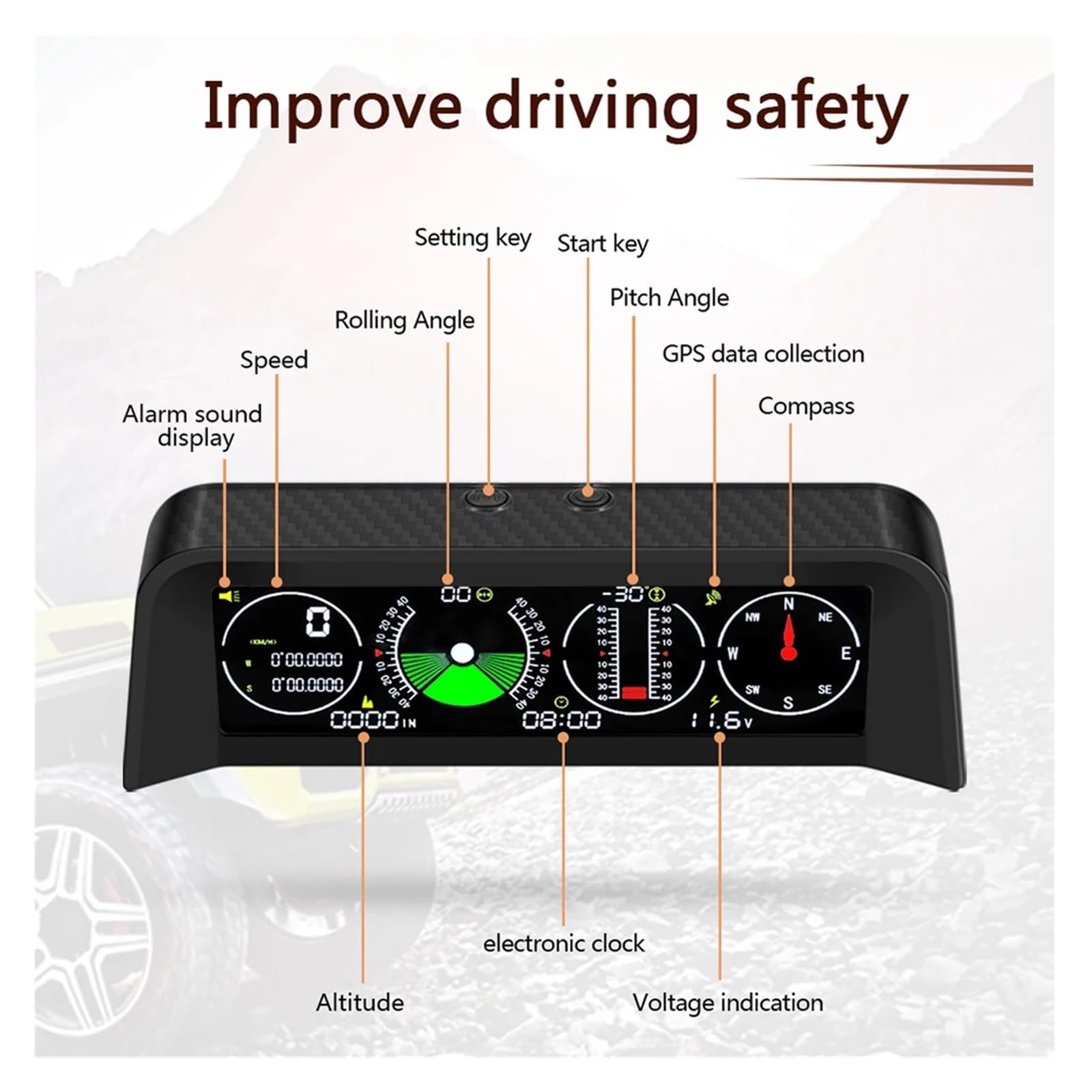 Pantalla Frontal De Coche X90, Inclinómetro De Brújula For Coche, Velocidad GPS 4 En 1, Medidor De Pendiente PMH KMH Con Alarma De Exceso De Velocidad For Todos Los Vehículos para todos los vehículos