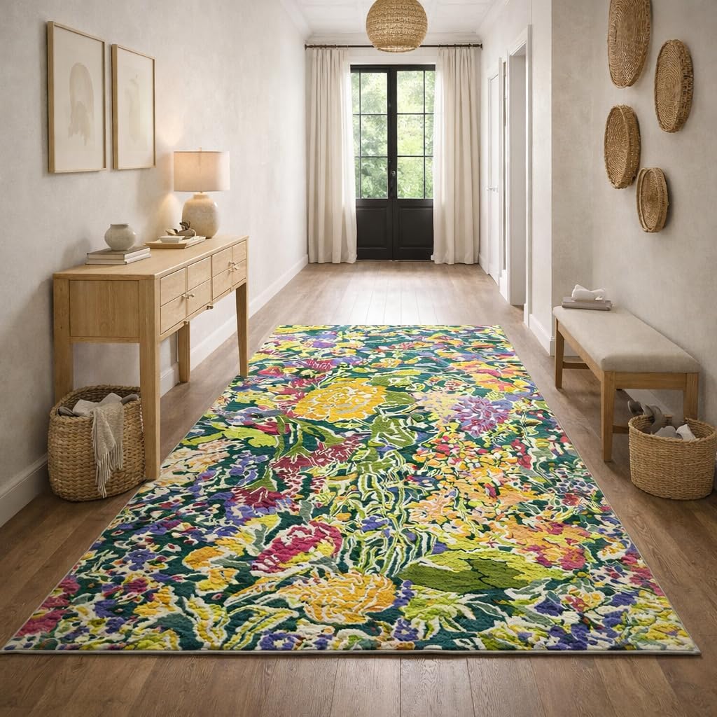 Handmade Hand Tufted Wool Rug, 7x10 Multicolor Botanical Floral Luxury Area Rug for Living Room, Bedroom, Dining Room
