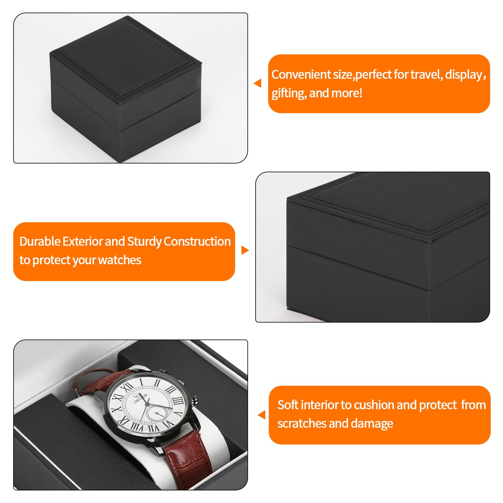 Luxury Single Watch Gift Box for Men Women, Single Watch Bracelet Bangle Jewelry Holder Storage Box Display Case Organizer (Black Style 1)