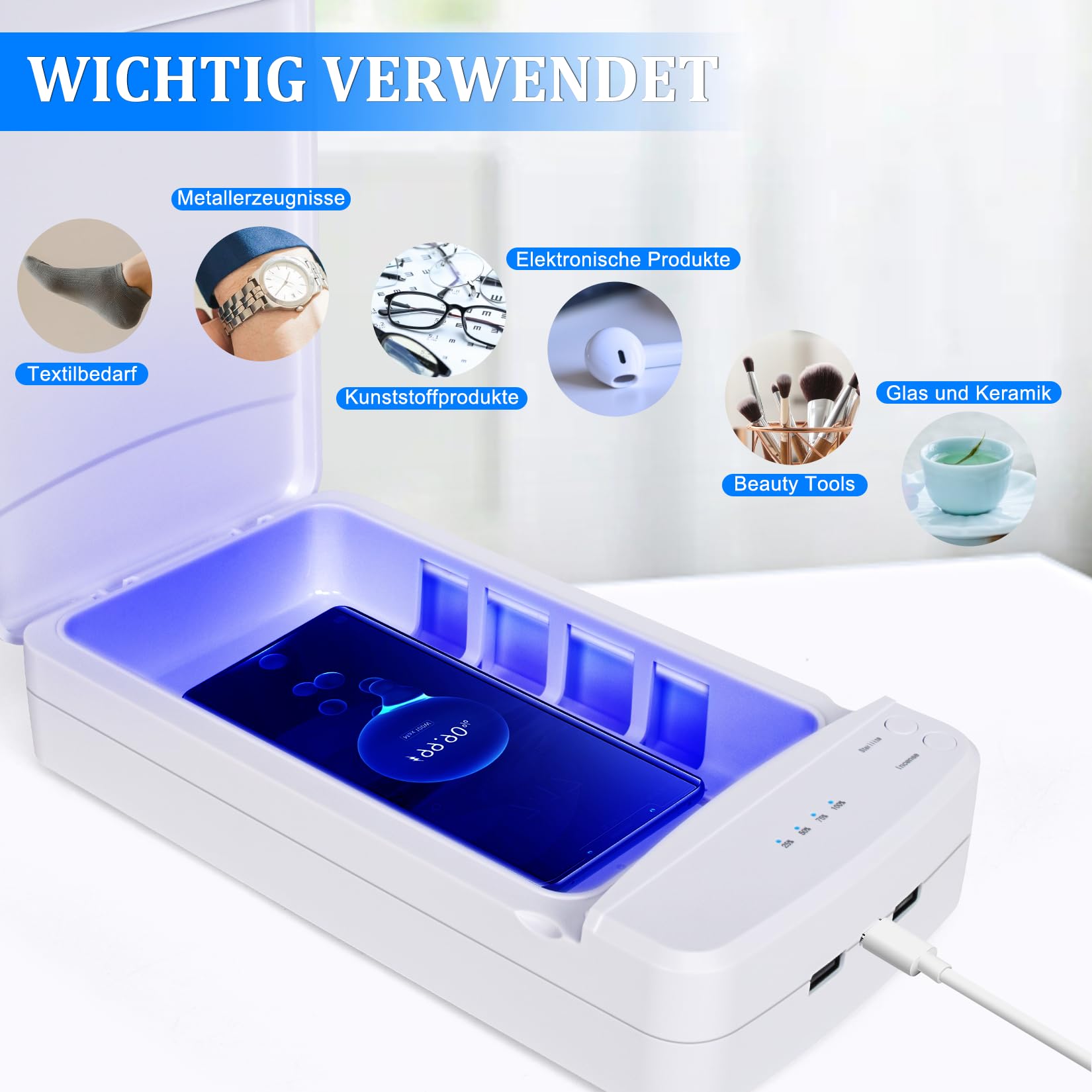 AORAEM Tragbare Doppelschichtige UV Lampe Sterilisator, UV Sterilisator für Instrumente, Professionelle UV Desinfektionsgerät Mit Leisem Betrieb Geeignet für Nagelwerkzeuge und Nagelsalons (weiß)