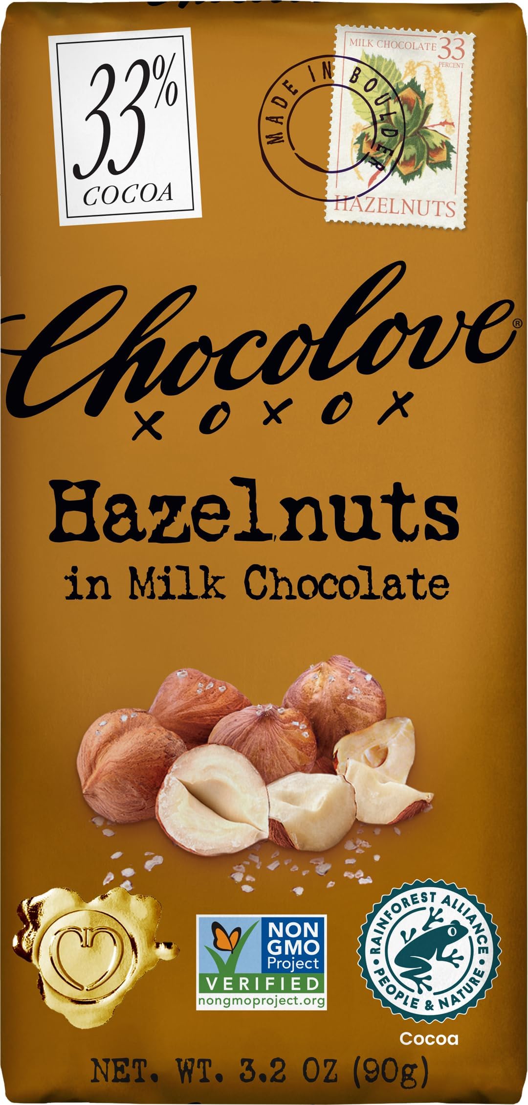 Chocolove, Bar Milk Chocolate Hazelnuts, 3.2 Ounce