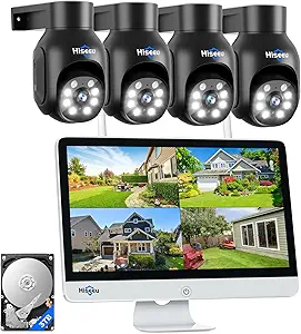 Hiseeu Wireless Security Camera System,All-in-One with 15" LCD Monitor 10CH NVR 4PCS 5MP PTZ Outdoor Camera,3TB HDD Storage, 2-Way Audio, Color Night Vision, Motion Alert,2.4Ghz WiFi asin的图片