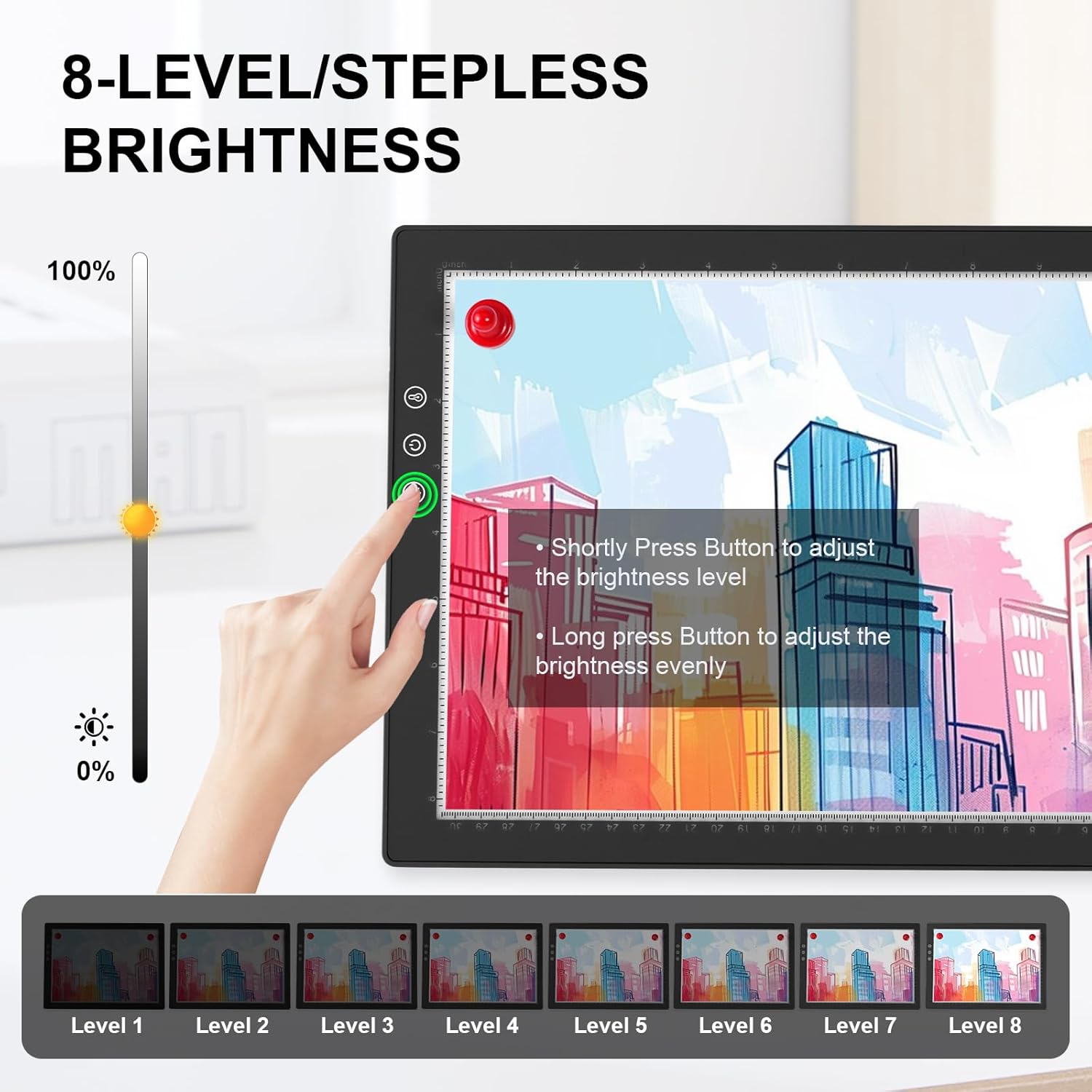 XVV Rechargeable A4 Light Pad,LED Tracing Light Board with Stand,2 Magnets, 3 Color Modes and 8 Levels of Brightness Adjustable Copy Board for Drawing, Diamond Art, Sketching, Tracing and Animation