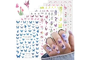 Charming Calcomanías para Uñas Acrílicas con Flores y Mariposas
