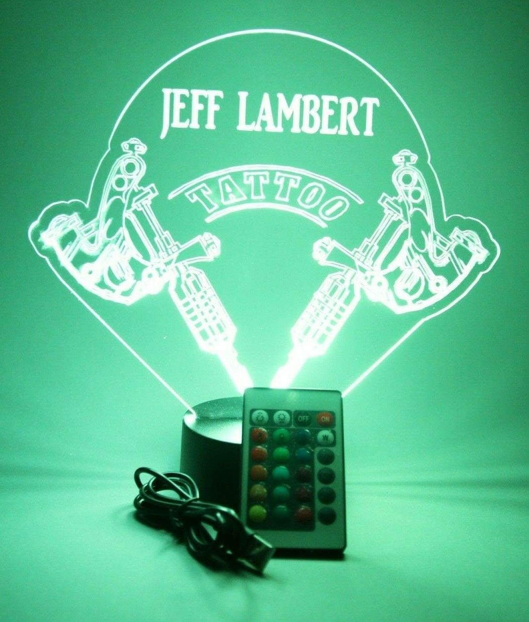 MIRROR MANIA Tattoo Artist Shop Body Art Ink Studio Gift Night Light Up LED Free Engraved Custom Name Personalized Desk Table Lamp Room Decor, with Remote, 16 Color Options, It's Wow, Great Gift