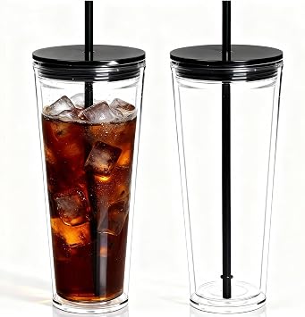 24oz Tumbler with Lid and Straw, Leak Proof and Double Wall Insulated Reusable Plastic Cups,Travel Reusable Iced Coffee Cup 2, Black