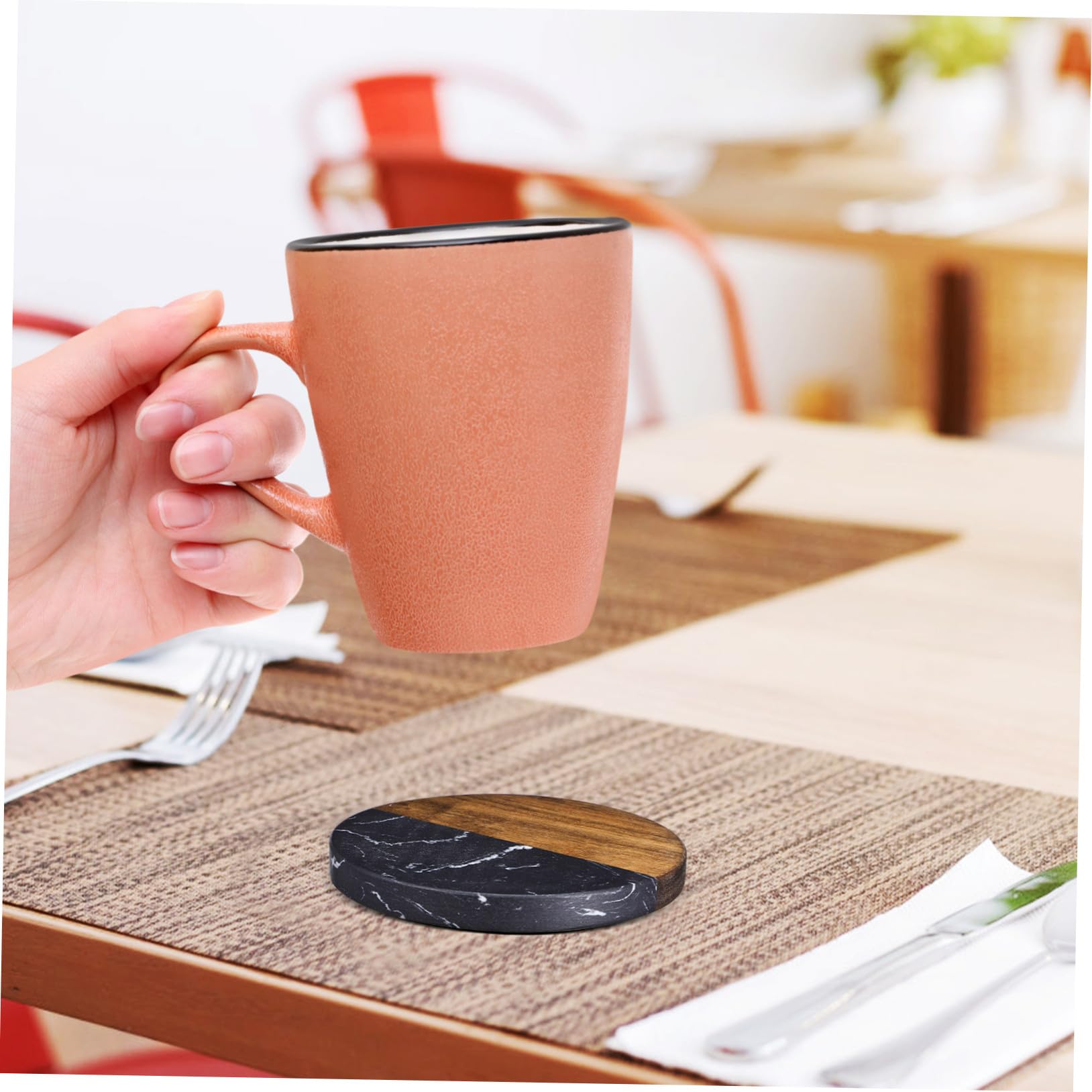 Japanische mit Hitzeschutz und rutschfest 4 Stück Untersetzer Runde aus Harz und Holz Rustikale Praktische Design für Schreibtisch und Alltag