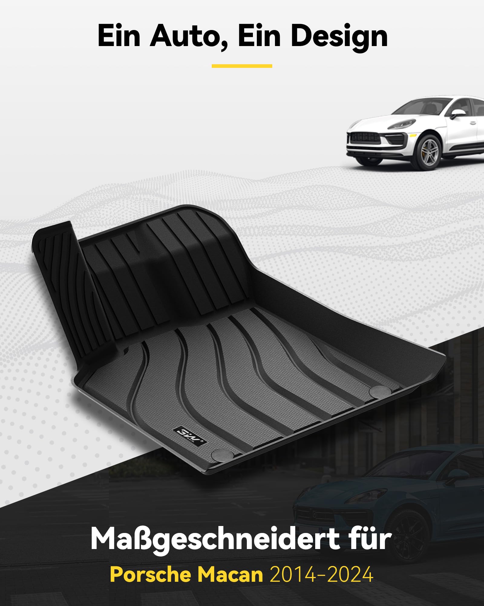 3W Fußmatten & Kofferraumwanne für Porsche MACAN 2014-2026 | TPE Thorex™ Allwetter | 3D Maßgeschneiderte Passform | Hundefreundlich Auto Zubehör | Wasserdicht & Kratzfest | Antirutsch