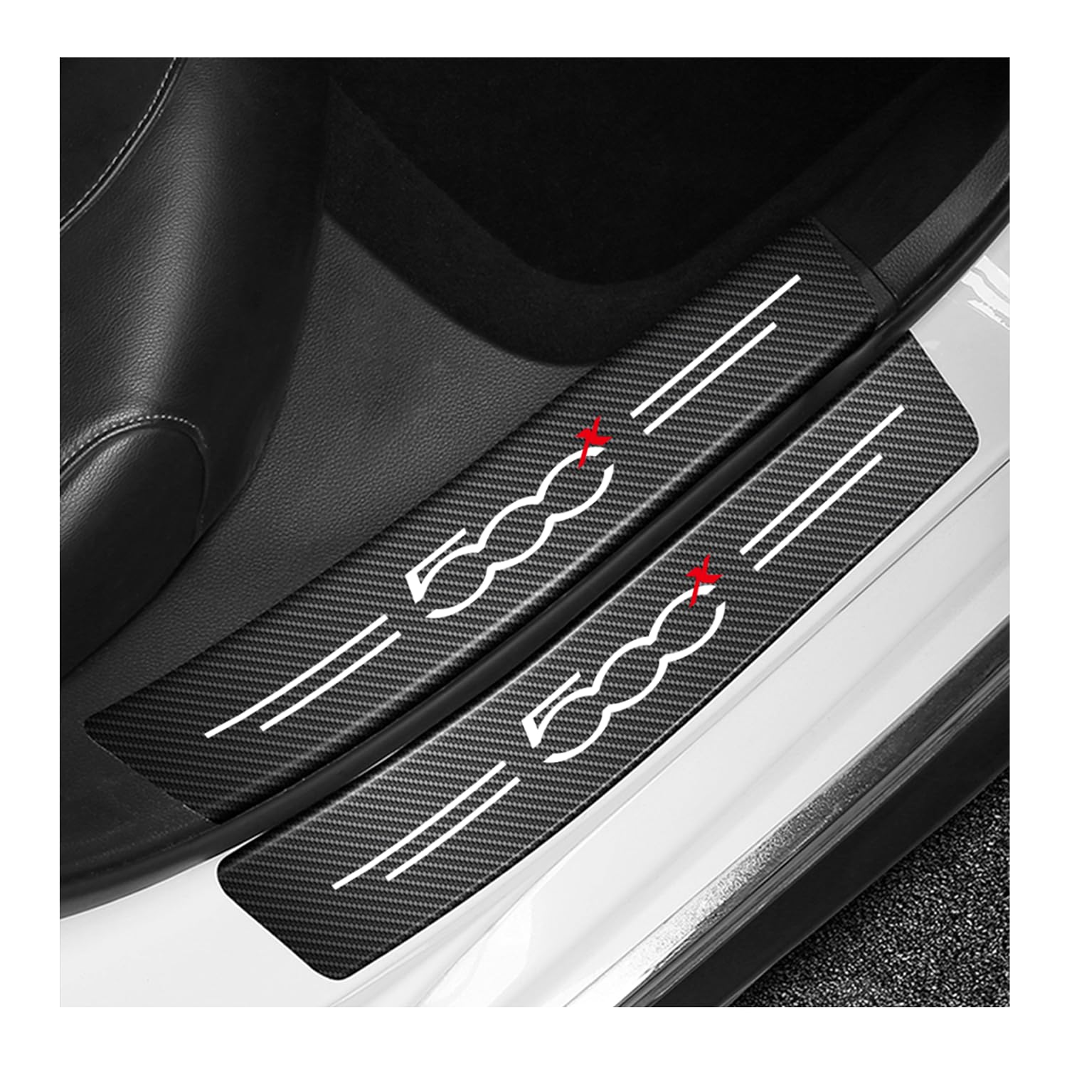 Generico 4 Pezzi Auto Fibra di Carbonio battitacco Protector Sticker per Fiat 500X, Anti-Graffio Scuff Adesivi Styling Protezione Accessori