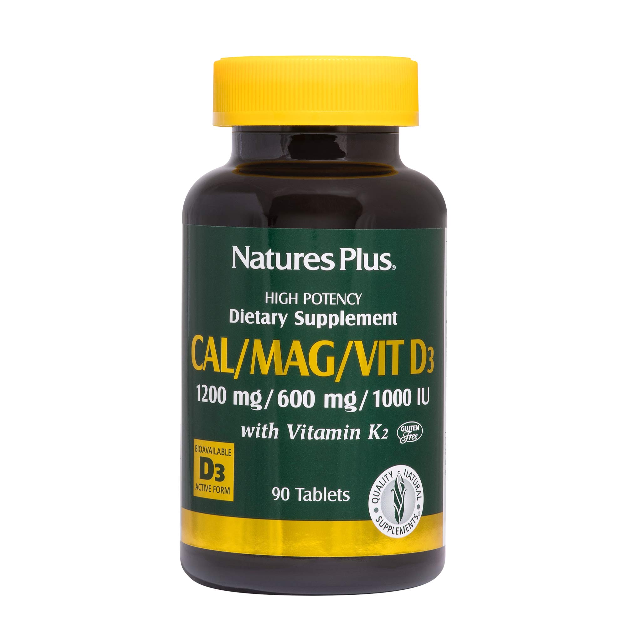 NaturesPlus Cal/Mag/VIT D3 with K2- Bone Health Supplement with Calcium, Magnesium, Vitamin D3 and K2 - Vegetarian, Gluten...