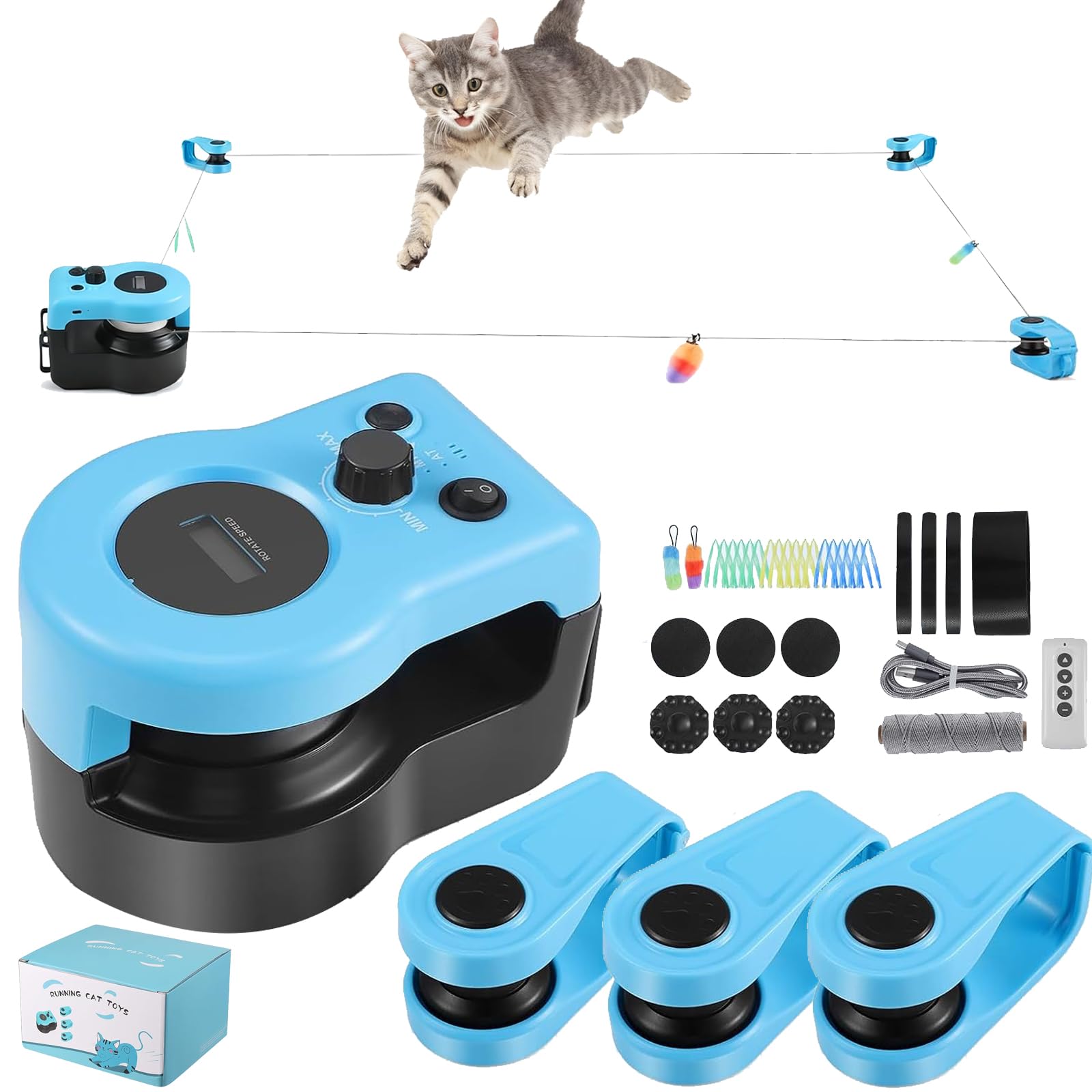 Juguete para Gatos, Juguete Eléctrico Recargable para Gatos Set De Juguete Interactivo Automático/Controlado A Distancia Velocidad Ajustable Baterías Recargables de 2000 mAh