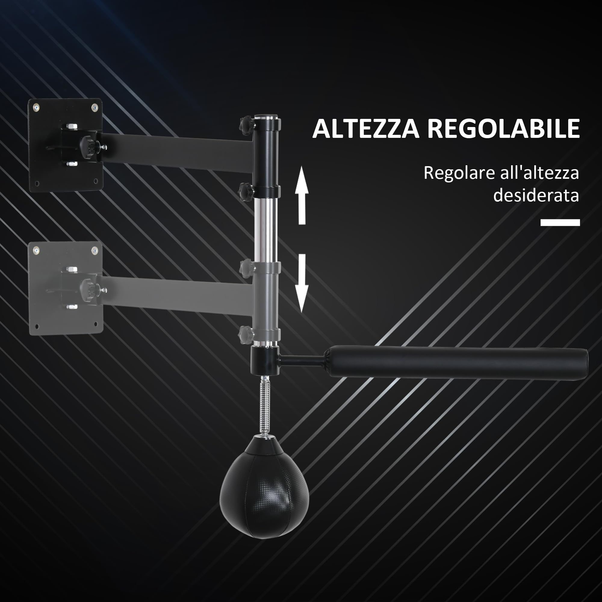 HOMCOM Speed Bag a Parete per Boxe e MMA ad Altezza Regolabile con Asta, Pera Veloce Boxe in Acciaio e PU, per Casa, Palestra, Allenamento, 79x72x20 cm