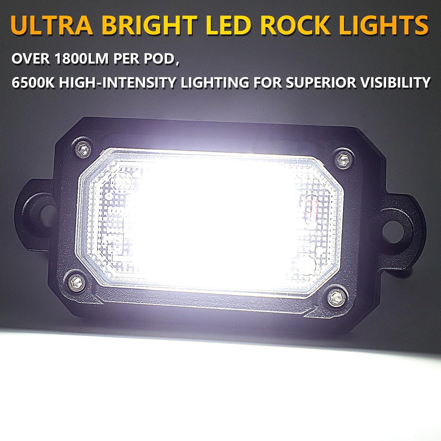 4 Pods Rock Lights(White)，60 LEDs High Power Chips IP68 Waterproof for Pickup Trucks SUV UTV ATV RZR (15FT Extension Wires Per Pod)