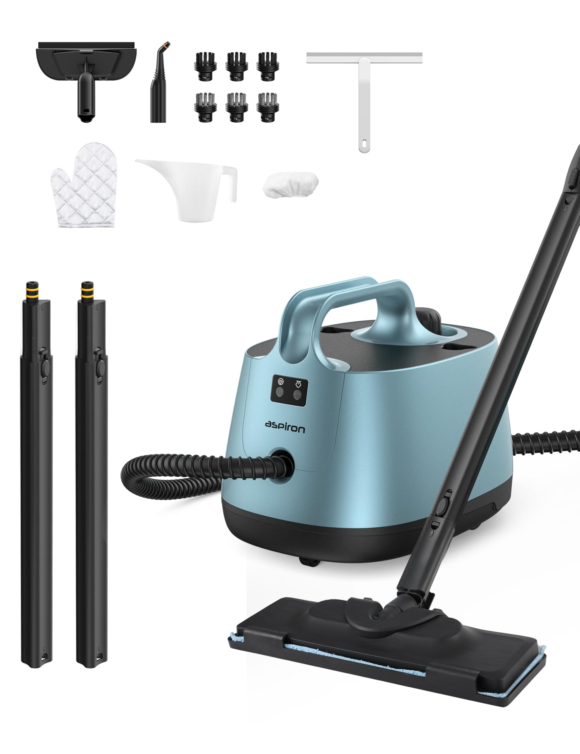 Steam Cleaner, Aspiron Upgrade Steamer with 21 Accessories, Portable Multipurpose Steam Cleaners, Quick Heating,1.5L Capacity, Heavy Duty Steam Cleaner Carpet and Upholstery, Floors, Tiles, Car, Blue