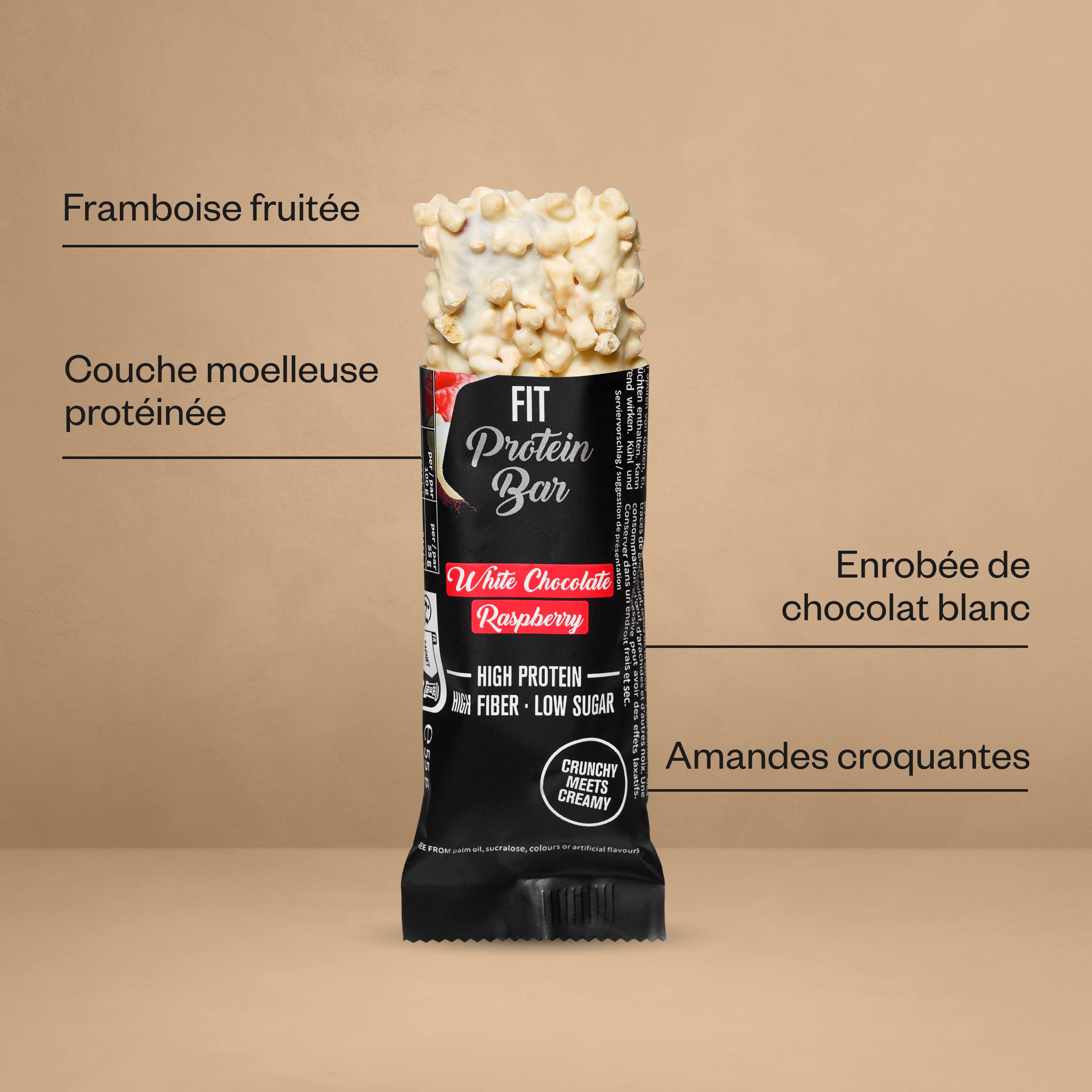 nu3 Fit Protein Bar Chocolat Blanc-Framboise 12 x 55g - barre riche en protéine avec 17,6g de protéines par barre - sans huile de palme ni aspartame - 2,5g de sucre par barre - protéines de lait