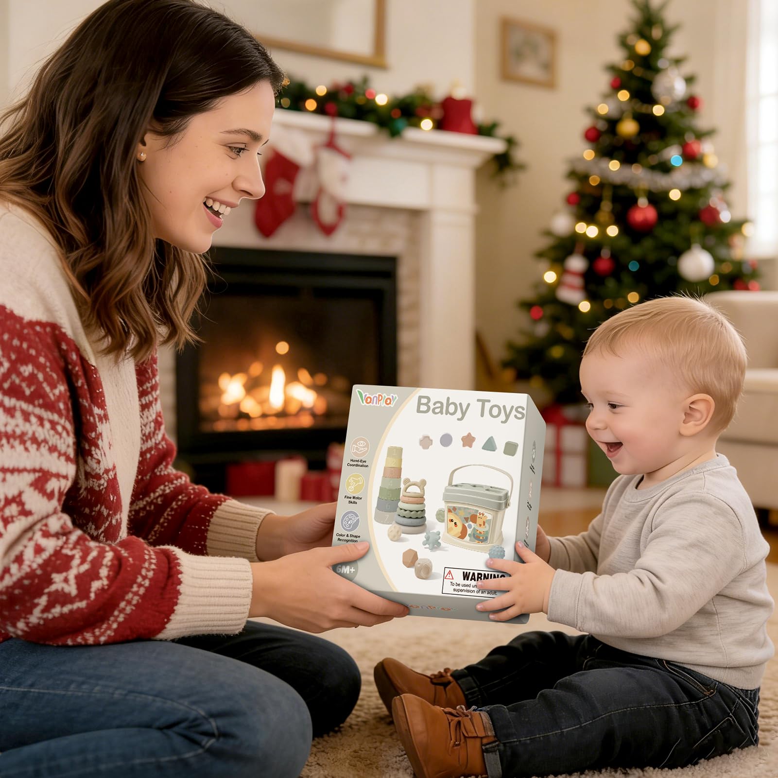 Vanplay Giochi Montessori 6 Mesi, Giochi Neonato 6-9 Mesi, 4 in 1 Giocattoli, Giochi Sensoriali per Neonati, Regalo Neonato 6 9 12 Mesi
