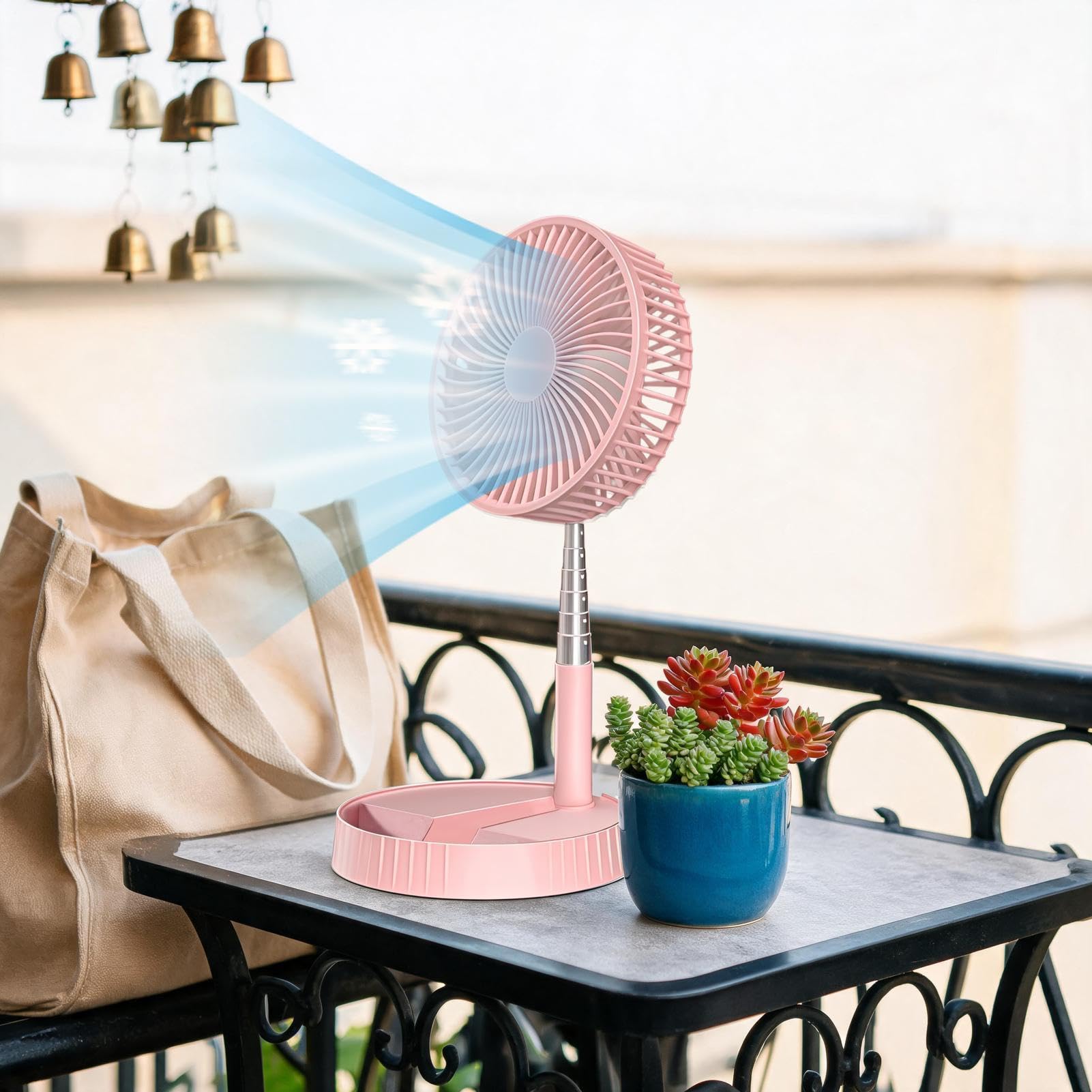 Ventilatore da Scrivania Soffiatore d'Aria Pieghevole Telescopico | Ventilatore Portatile per Pavimento, Camera, Ufficio, Viaggio, Campeggio, Spiaggia, All'aperto