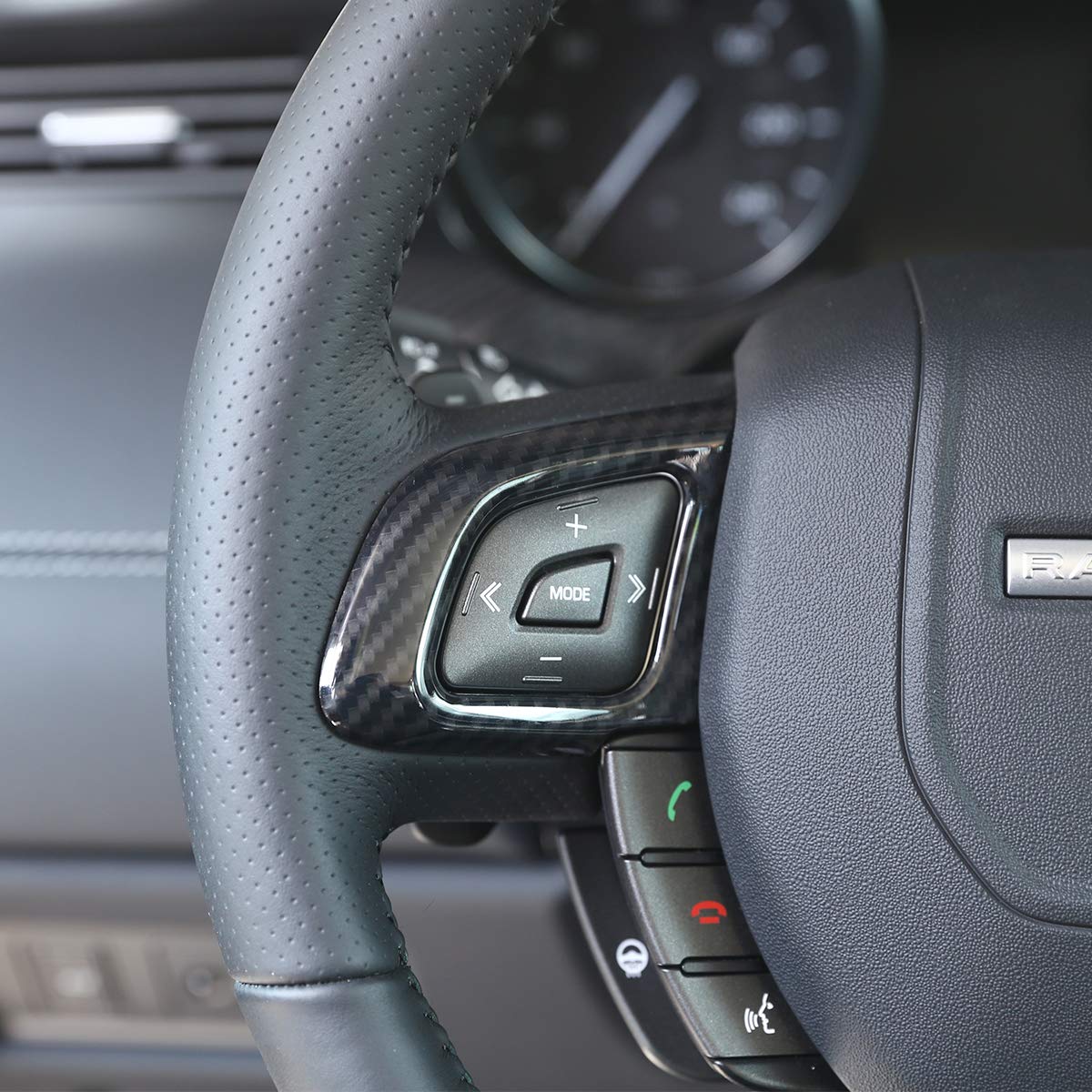 CHEYA ABS Carbon Fiber Style Car Steering Wheel Button Frame Trim for Land Rover Range Rover Evoque 2012-2017 Car Interior Modification Decorative Accessories