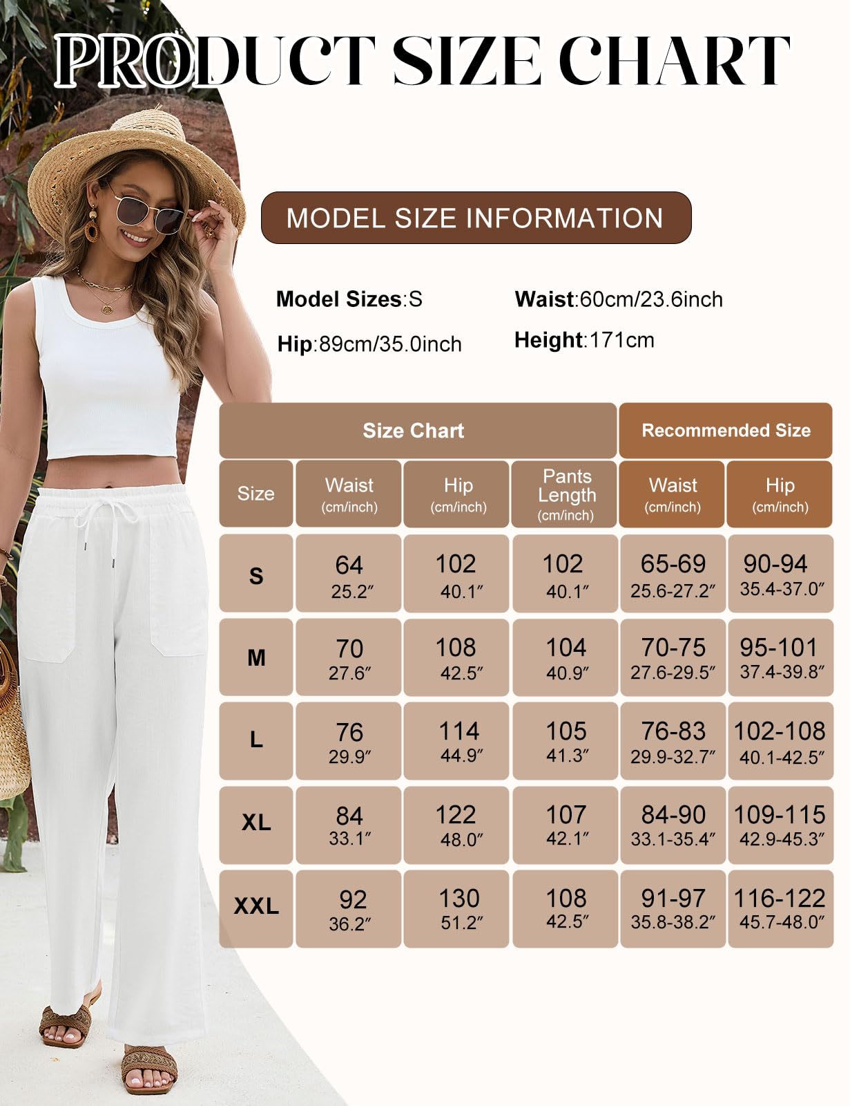 Pantalon Femme Été Fluide Pantalons Taille Haute Elastique Pantalons Décontractés Ample Droites Longueur Palazzo Pants Léger Chic et Elegant avec Cordon Poches