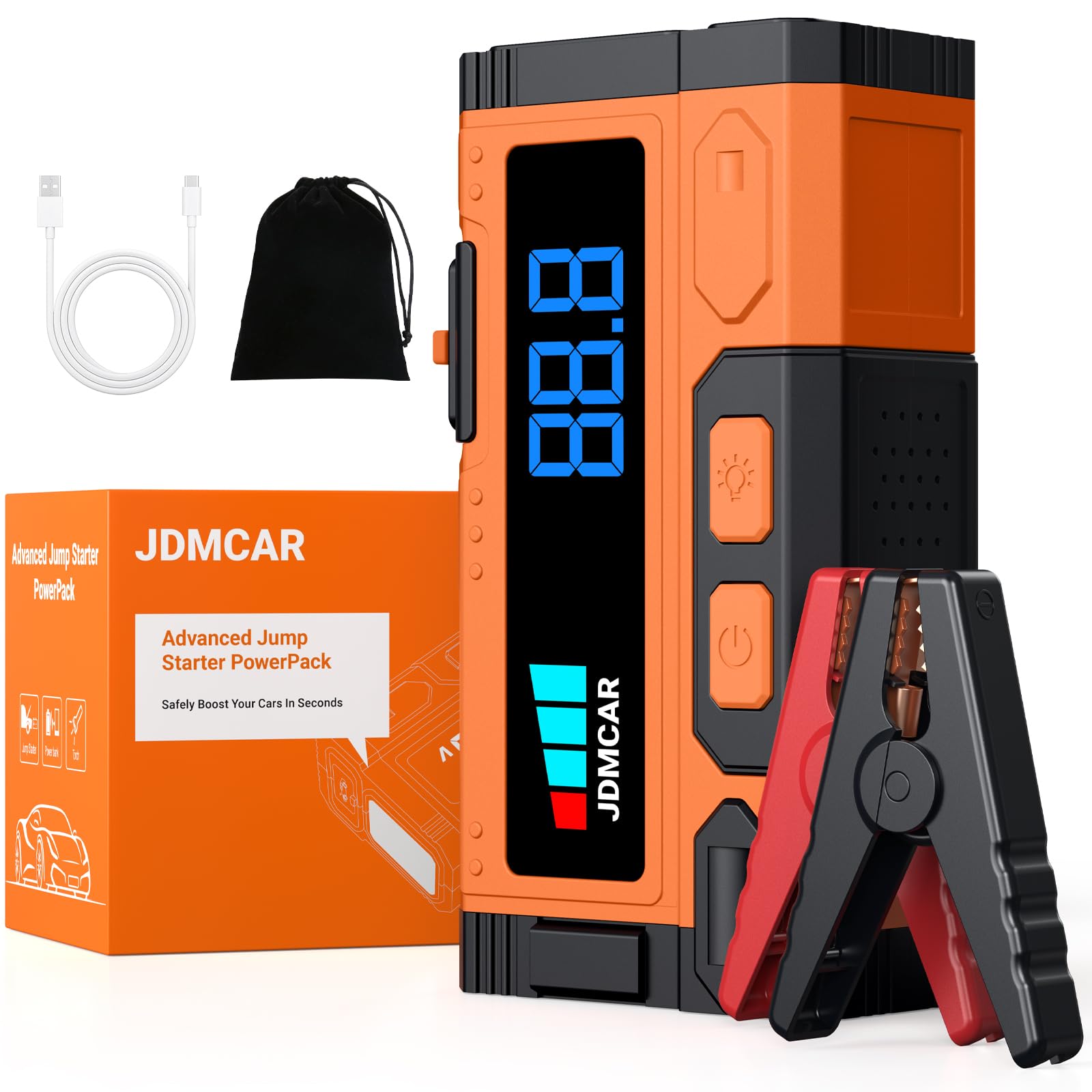 JDMCAR Starthilfe Powerbank für Pkw 12000 A, Starter Powerbank Veilchen | 12V Autobatterie Booster mit LCD & LED, passend für 9L Benzin / 8.5L Diesel, SUV, Motorräder, Rasenmäher