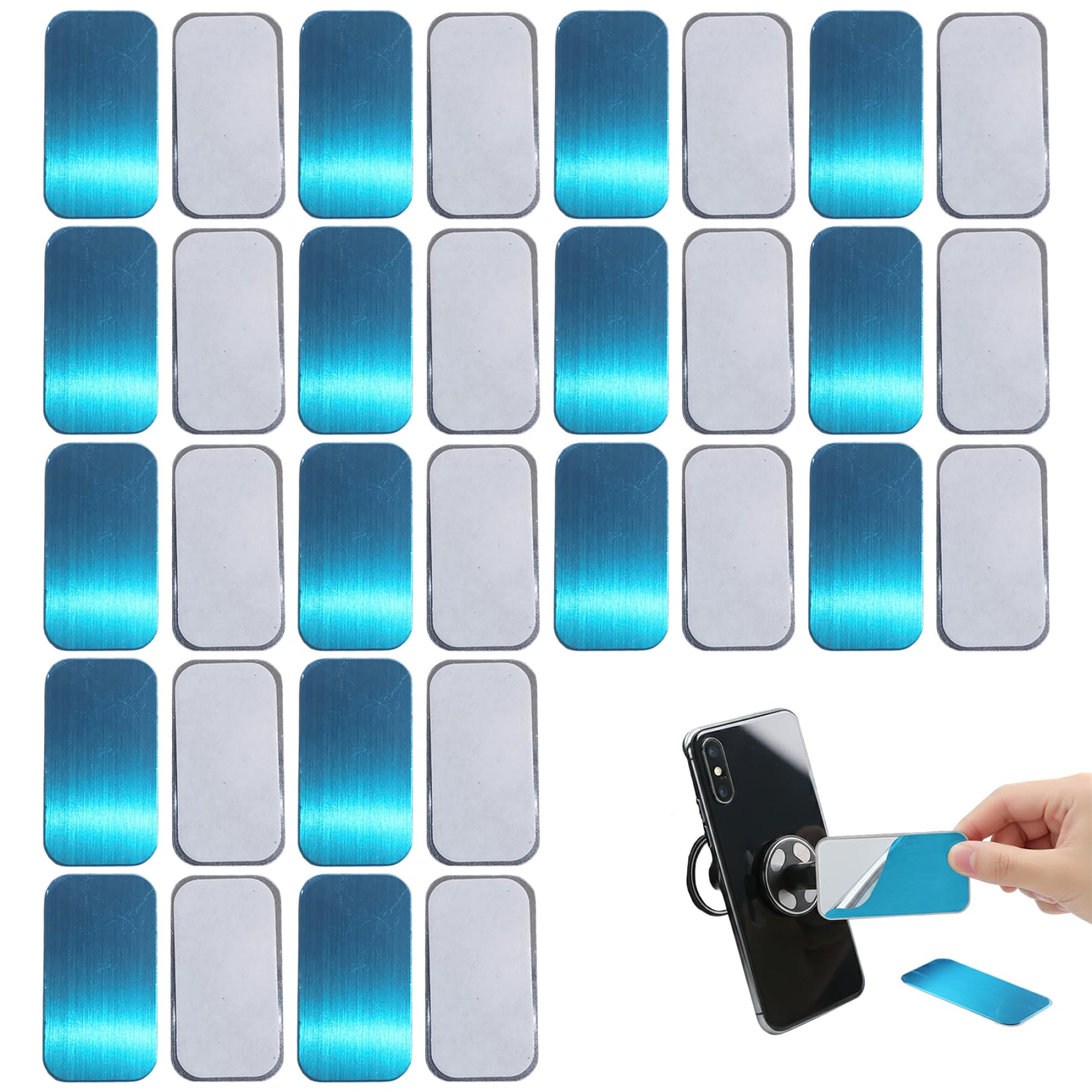 32Pcs Adhesive Magnetic Strips, Replacement Metal Magnet Strips with Adhesive Backing, for Magnetic Under Cabinet Lights & Counter Lights, 22x41x0.4 mm