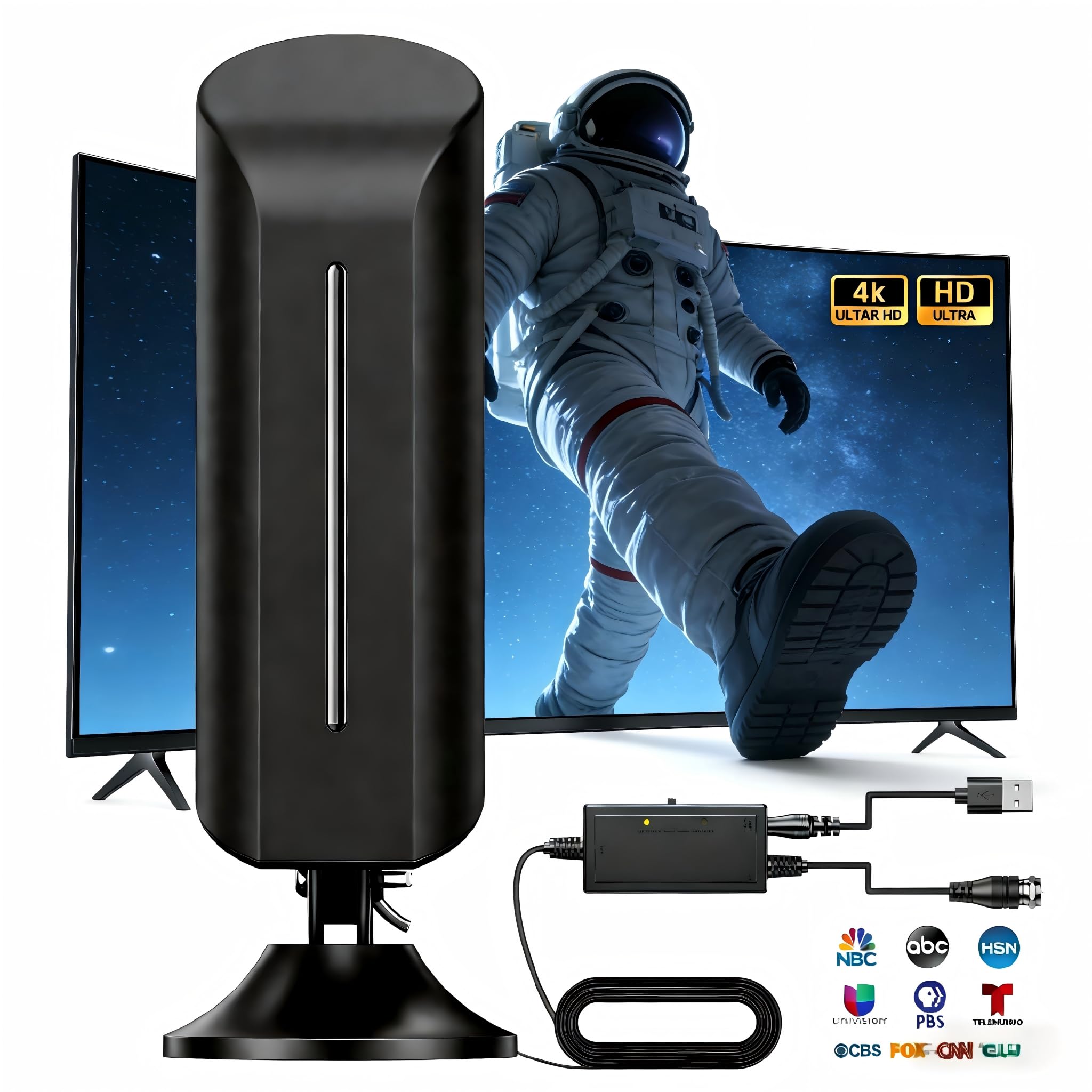 Antenne TV d'intérieur 2026 pour Smart TV pour réception longue portée et tous les téléviseurs intelligents Antenne numérique HD avec amplificateur de signal pour chaînes locales Prend en charge 4K