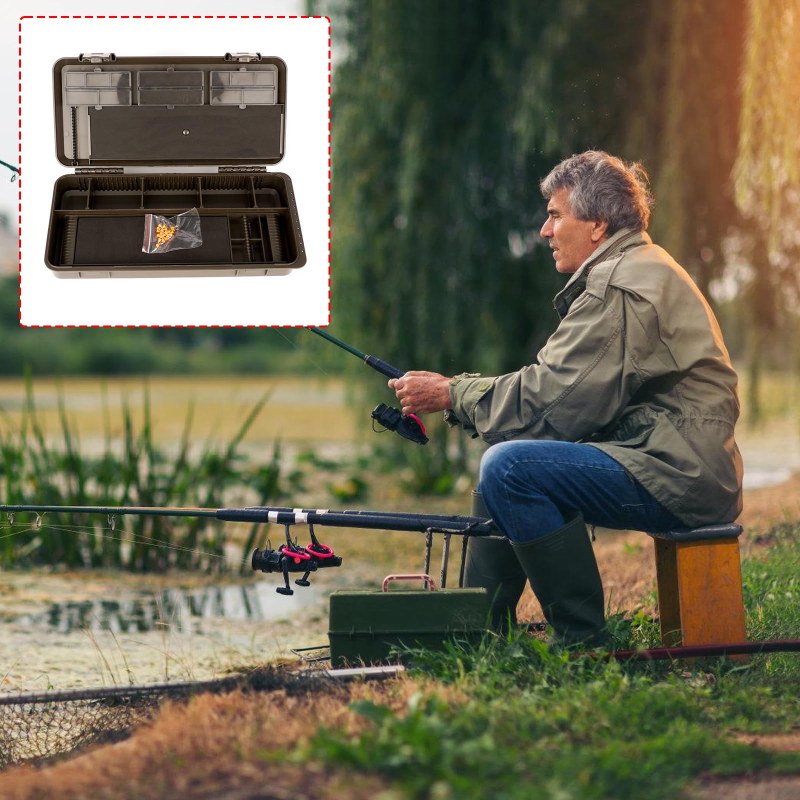 Caja de aparejos de pesca portátil de ABS con múltiples compartimentos para un fácil acceso al gancho y accesorios, organizador de aparejos de pesca, organizador de aparejos de moda europea