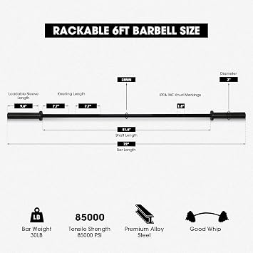 Mikolo 7ft Olympic Barbell, Barbell for Weightlifting and Powerlifting 45lb, Olympic Bar for 1500lbs Capacity, Weight Bar Fit 2 Standard Weights