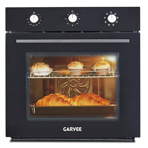 Garvee 24 Inch Built-in Electric Wall Oven, Single Convection Oven 2.5 Cu.Ft with 8 Cooking Functions, 3000W Power, Mechanical Knob Control, Black