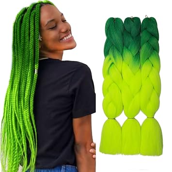 24" Ombre Jumbo Braiding Hair Extensions Jumbo Braid Hair Ombre Long Jumbo Braids For Box Twist Braid Crochet Hair High Temperature 3 Tone Colored 3 Bundles, Dark Green to Green