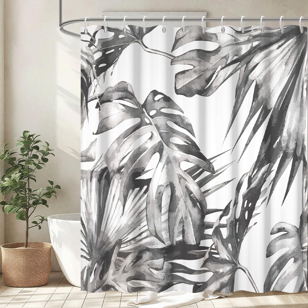 Rideau de douche haut de gamme en tissu lavable Uiiooazy 180x200cm motif palmier