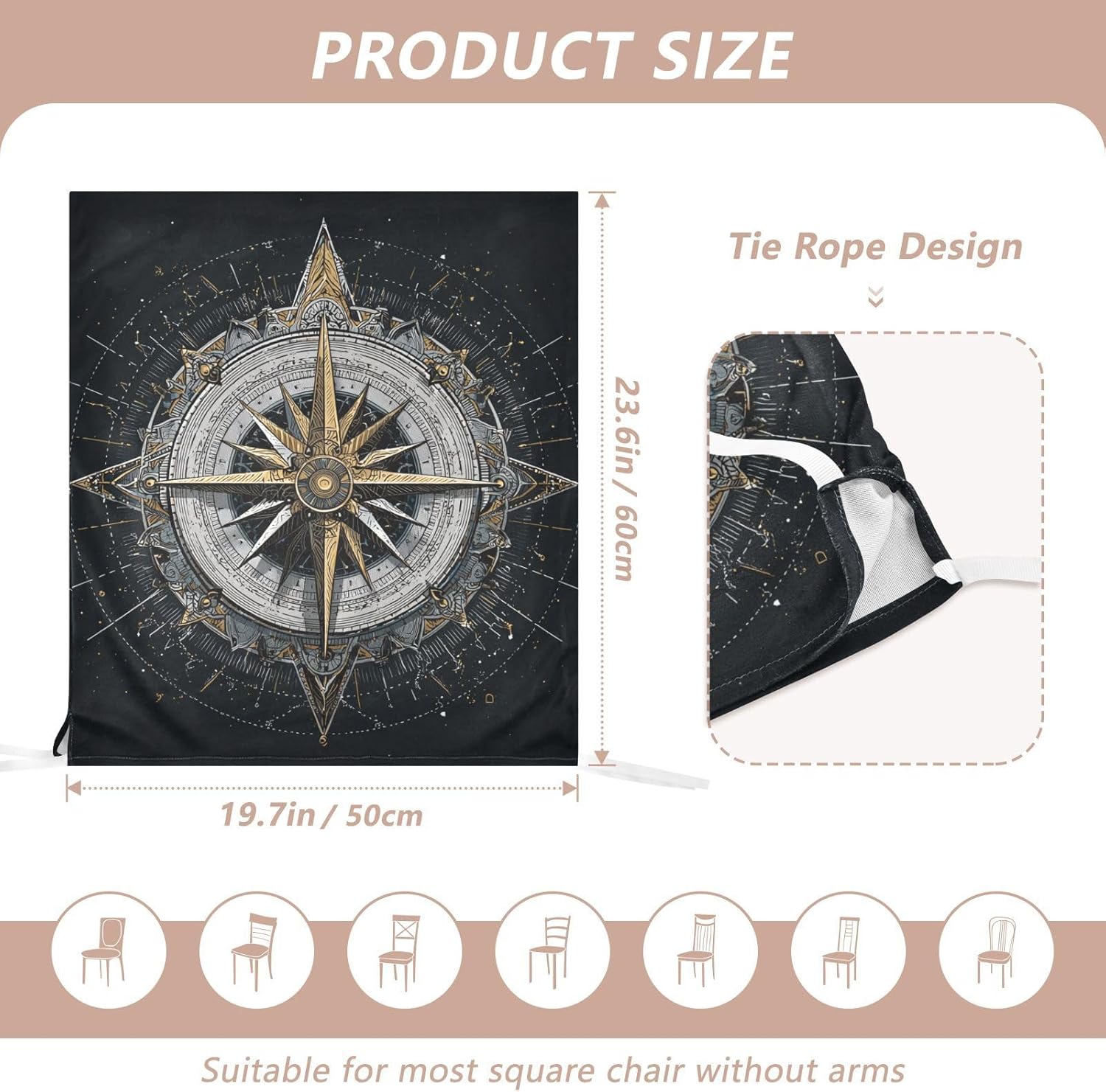 ALAZA Vintage Compasses Chair Back Cover Set of 6, Washable Reusable Removable Chair Slipcovers Decorative Chair Cover for Home Kitchen Wedding Party