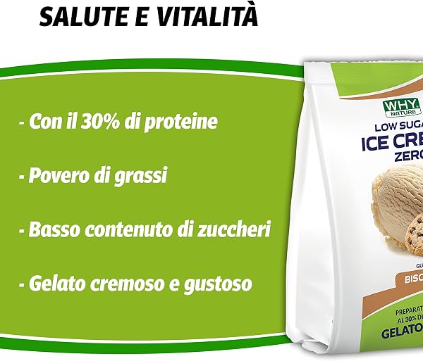 WHY NATURE LOW SUGAR ICE CREAM ZERO - Preparato Per Gelato Proteico - Senza Glutine - Gusto Biscotto - 200 gr - 3