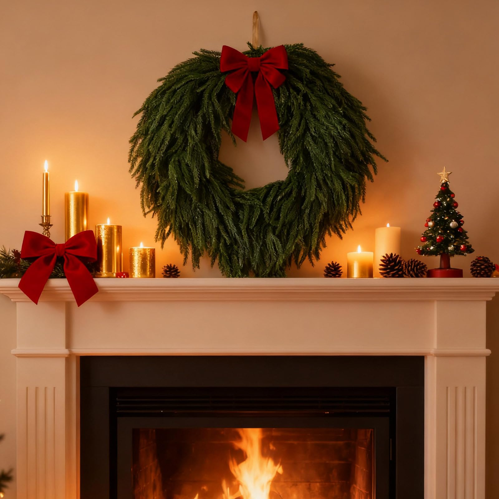 Weihnachtlicher Türkranz Künstlicher Grünpflanzenkranz mit festlicher