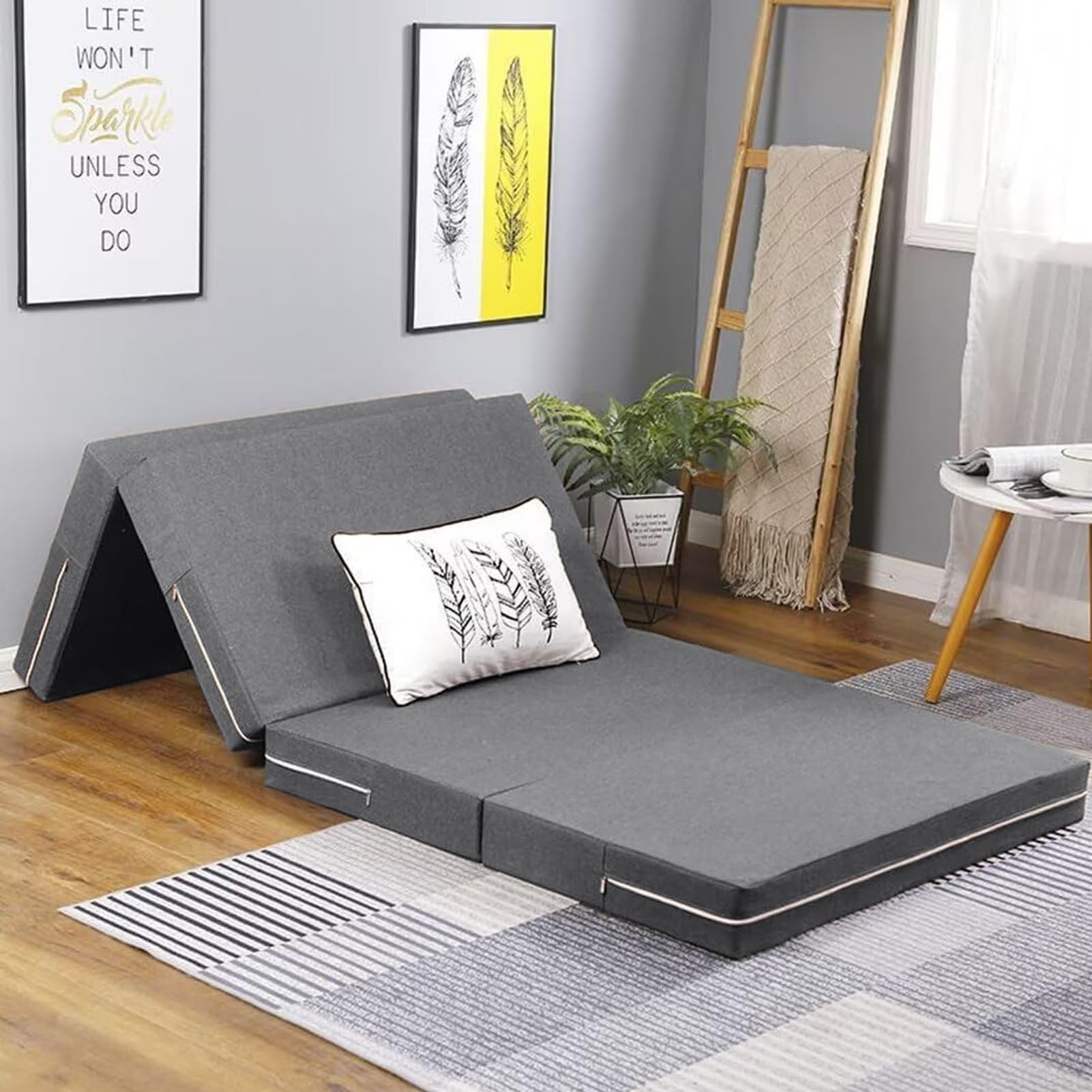 Składany materac 90 x 200, 120 x 200, 80 x 200, 100 x 200, 4-składany materac z pianki z pamięcią kształtu, nadaje się do prania, składany materac, rozmiar: 8 x 60 x 200 cm, kolor: szary